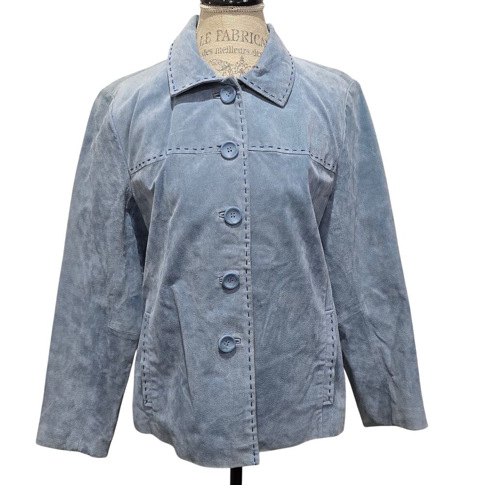 Vintage Monterey Bay Clothing Company Denim Blue Genuine Leather Jacket Size 14